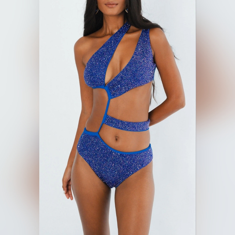 NWT Navy Beaded Oceanus Cutout One-Piece Swimsuit